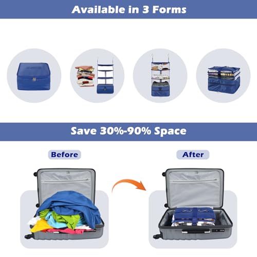 Surblue Hanging 3-Shelf Closet Organizer Pocket Collapsible Washable Oxford Fabric with 2 Hooks (L 11.41 * 11.41 * 19.68in, Blue) - color: Blue, size: L 11.41*11.41*19.68in