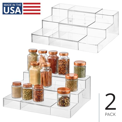 iDesign 3-Tier Expandable Spice Rack Organizer for Cabinet, Pantry, Set of 2, Clear, Made in USA
