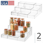 iDesign 3-Tier Expandable Spice Rack Organizer for Cabinet, Pantry, Set of 2, Clear, Made in USA