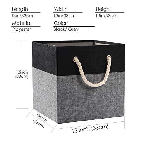PRANDOM Large Foldable Cube Storage Bins 13x13 inch [2-Pack] Fabric Linen Storage Baskets Cubes Drawer with Cotton Handles Organizer for Shelves Nursery Closet Bedroom Black - color: Black, size: 13x13 inch(2-Pack)