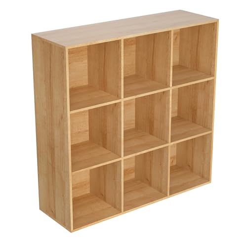Wooden 9 Cube Storage Organizer with Closed Back Panel,White Cube Shelf Cubby Storage Organizer with Compartments for Living,Bookshelf, Easy to Install (Oak, 9 Cube-11in) - color: Oak, size: 9 Cube-11in