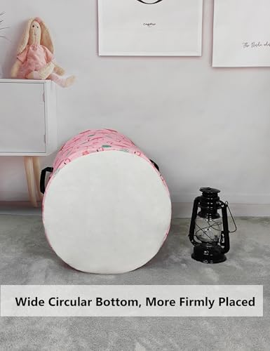 QUEENLALA Large Storage Basket,Laundry Hamper/Bathroom/Home Decor/Collapsible Round Storage Bin,Boys and Girls Hamper/Boxes/Clothing(Round-Pink Flamingo) - color: Round-Pink Flamingo