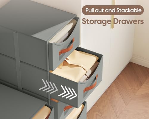Homsorout Stackable Storage Drawers - Collapsible Storage Bins with Drawers, 4 Pack Closet Shelf Organizer Basket, Fabric Pull Out Organizer for Bedroom, Living Room, Dorm, Grey - color: Gray, size: 13.7 Inch. - 4 Pack