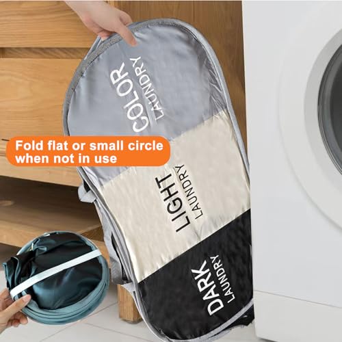 Foldable Pop Up Laundry Hamper, 3 Compartment Laundry Basket Collapsible, Easy to Sort Clothes Hampers for Laundry Room, Dorm Room Essential - color: 3 Compartments