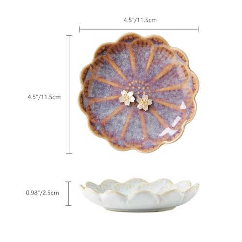 Lotus Ring Holder Dish Small Indoor Ash Tray, Ceramic Dessert Plate Trinket Jewelry Holder Organizing Necklace Earrings for Parents Friends Sister, Deep Purple. All Jewelries Are NOT Included. - color: Purple-Round