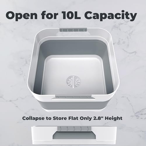 GIMWA 2.6 Gal(10L) Collapsible Wash Basin for Baby Bottles, Gray Space-Saving Collapsible Dish Basin with Drain Plug for bottle washing, Collapsible Bucket for RV Kitchen Essentials - color: Gray