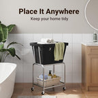 ELYKEN Rolling Laundry Hamper with Wheels, Laundry Cart with Removable Bag, Heavy Duty Metal Frame, 2-Tier Clothes Basket Hamper with Shelf for Closet, Bedroom, Bathroom, Laundry Room, Black - color: Black, size: 20.3"l X 15.9"w X 30.9"h
