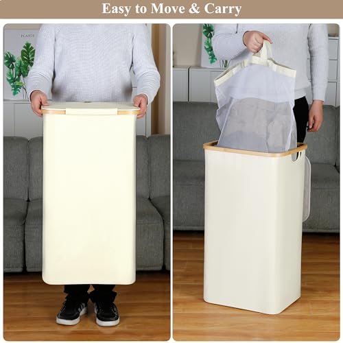 iEGrow Laundry Basket with Lid, 110L Large Laundry Hamper with Handle and Lid, Collapsible Clothes Basket Organizer with Removable Inner Bag for Clothes Toys Towels - Beige - color: Beige, size: 110L