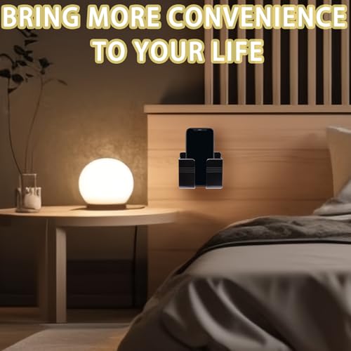 2 Pcs Wall Mount Phone Holder with 3M Adhesive Phone Stand with Data Cable Receiving Hole, Charger Remote Control Storage Box for Bedroom, Kitchen, Bathroom, Office (Black) - color: Black