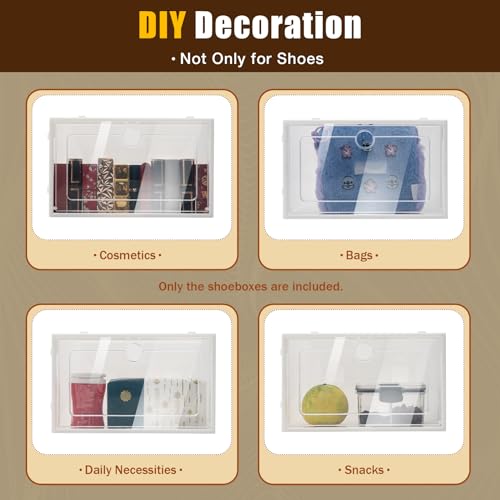 24-Pack Clear Plastic Shoe Boxes, Stackable Foldable Shoe Storage Containers with Lids for Closet Organization