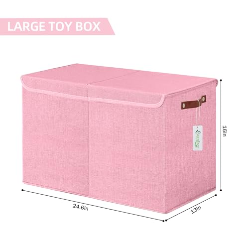 Bagnizer Large Toy Storage Box with Lids, Collapsible Sturdy Baby Storage Organizer Chest Bin Basket for Kids, Boys, Girls, Playroom, Nursery, Bedroom, Closet 25"x13"x16" (Pink) - color: Pink