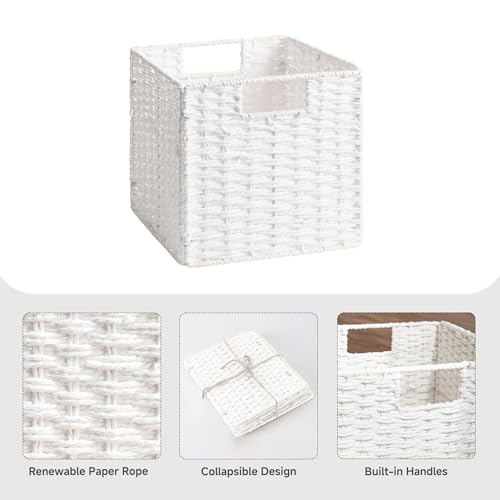 StorageWorks 9 inch Wicker Storage Cubes, Handwoven Wicker Baskets for Storage, Square Cube Basket, Foldable Paper Rope Basket for Organizing, White, 2 Pack - color: White, size: 9"L x 9"W x 9"H