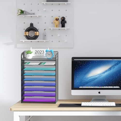 Samstar 9 Tier Desk Organizer, Mesh Paper Letter Tray File Rack Shelves Paper Sorter Storage with Handles, Black - color: Black 9 Tier Pack of 1