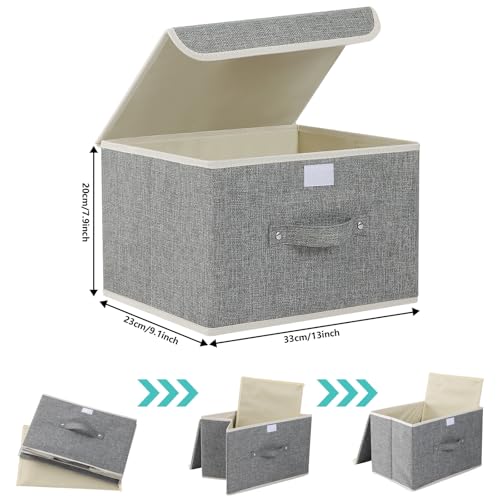 Fabric Storage Bins Cube Organizers with Flip-Top Lid and Handles,Storage Boxes for Organizing Home,Office,and Closet,Grey,3 Pack 13 X 9.1 X 7.9 in - color: Grey, size: 13x9.1x7.9in(3-pack)