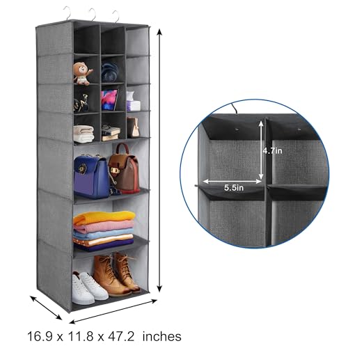 Libeder Shoe Organizers for Closet, 15 Shelf Hanging Closets Storage Shelves,12 Rack Organizer 3 Large Compartment for Clothes, Space Saving for Shoes with 3 Metal Hook(Grey) - color: Grey-1