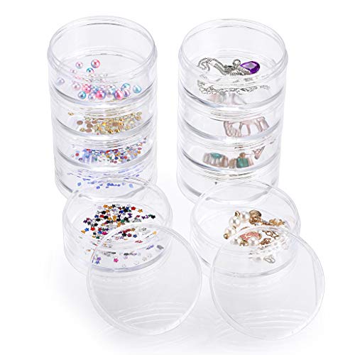 Hipiwe 2 Packs 5 Slot Clear Plastic Round Storage Jars - Art Craft Accessory Organizer Box Jewelry Beads Sewing Pills Container Holder for Storage Small Items, Hardware - size: 2Packs 2.68"D x 5.31"H