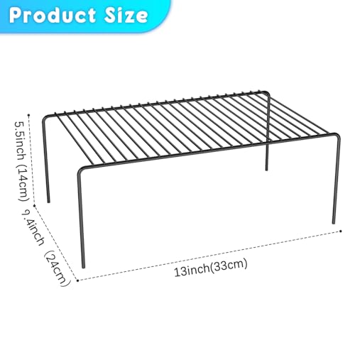 Medium(13 x 9.4 inch)Black Cabinet Storage Shelf Rack Set of 4, Rustproof Metal Wire Kitchen Counter Organizers and Storage, Spice Organization for Cabinet, Plate, Dish, Pantry, Bathroom, Fridge - size: 4Pack-Black-13 x 9.4 inch