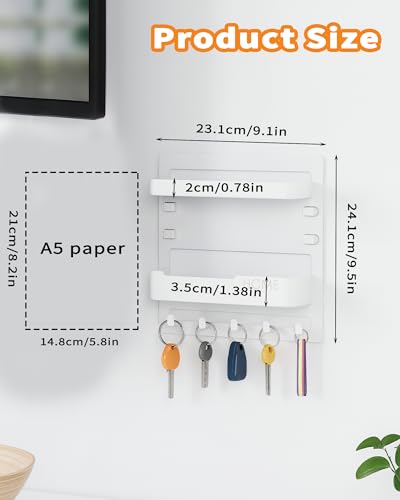 JWShang Bedside Wall Shelf - Adhesive Nightstand Organizer with Hooks and Cable Clips for Earphone Key Remote, Wall Mounted Storage for Bedroom, Dorm, RV, Rental (White) - color: White