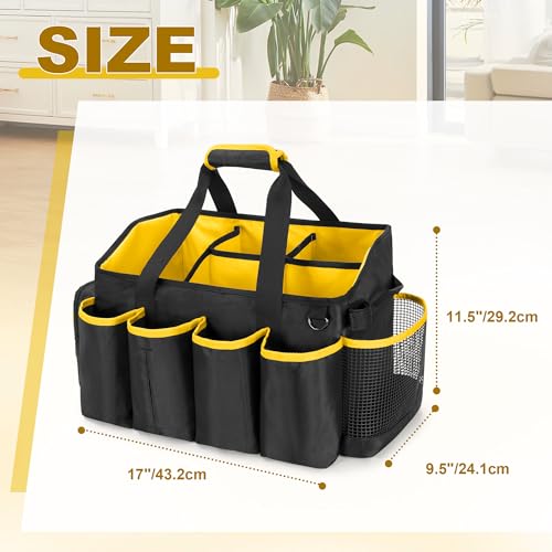 PGmoon Extra-Large Cleaning Caddy Organizer with Handle, Cleaning Supplies Tote Bag Built-in Support Boards, Cleaning Tool Organizer for Cleaners, Housekeepers, Kitchen Cleaning Supplies