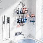 KEGII EXTRA Soap Holders x2 Shower Caddy Hanging, Never Rust Over Showerhead Organizer, Built in 9 Shaver Hanging hooks - style: Hanging Shower Caddy-5 Pack (Black)