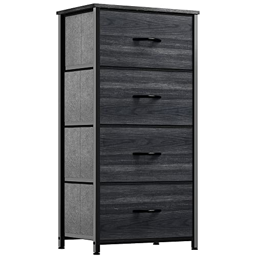 YITAHOME Dresser with 4 Drawers - Fabric Storage Tower, Organizer Unit for Hallway, Closets - Sturdy Steel Frame, Wooden Top & Easy Pull Fabric Bins, Black Wood Grain - color: Black Wood Grain, style: 4-Drawer