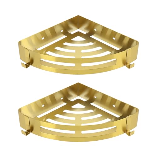 NearMoon Bathroom Corner Shelf Shower Caddy 2 Pack, No Drill 304 Stainless Steel Shower Organizer with 2 Hooks (Gold) - color: Gold