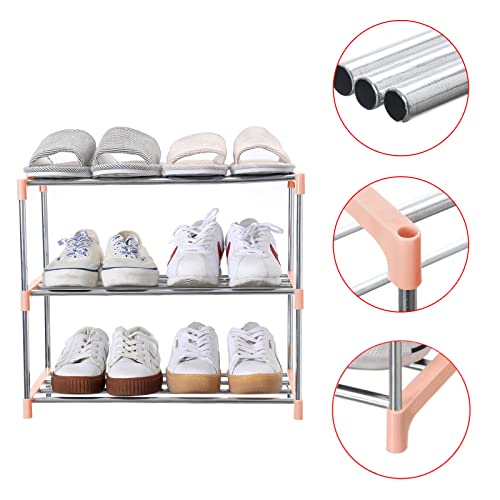 Jucaifu Stackable Small Shoe Rack, Entryway, Hallway and Closet Space Saving Storage and Organization (3-Tier, Pink) - color: Pink, size: 3-Tier