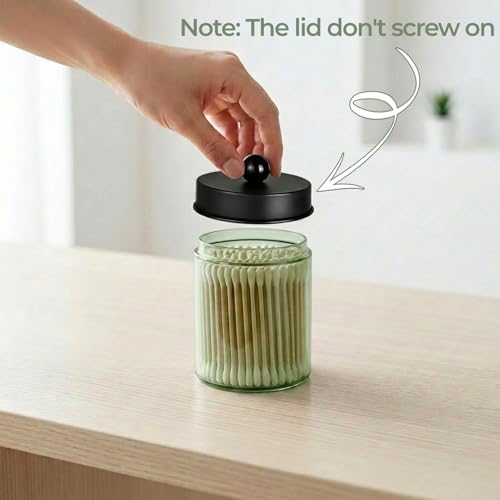 Amolliar 4 Pack Apothecary Jars Bathroom Vanity Storage Organizer Set -Countertop Canister with Stainless Steel Lids &Stickers Qtip Dispenser Holder for Cotton Swab (Green-black Lid) - color: Green-Black Lid