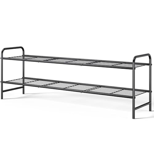 Kitsure Shoe Rack - Stainless Steel Shoe Organizer, Sturdy Shoe Rack for Closet and Front Door Entrance, Free Standing Shoe Shelf, Closet Organizers and Storage, 37.3" Wide - 2 Tier, Black - color: Black, size: 37.3" Wide - 2 Tier