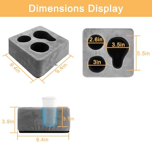 Couch Cup Holder Pillow Tray & Caddy - for Sofa, Bed, Car, Man Cave | Keep Drinks at Hand & Spill-Proof Accessories for New Parents, Camping, Park, Boat, Beach, Bathroom Cup Holder, Gray - color: Light Gray, size: 9.4" x 9.4" x 3.9"