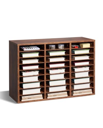 VEVOR Literature Organizer, 27 Compartments Office Mailbox with Removable Shelves, Wood Mailbox Sorter Particle Board Office Home Classroom Storage, File Sorter for File, Document, Paper, Dark Brown - color: Retro Brown, size: 27 Compartments