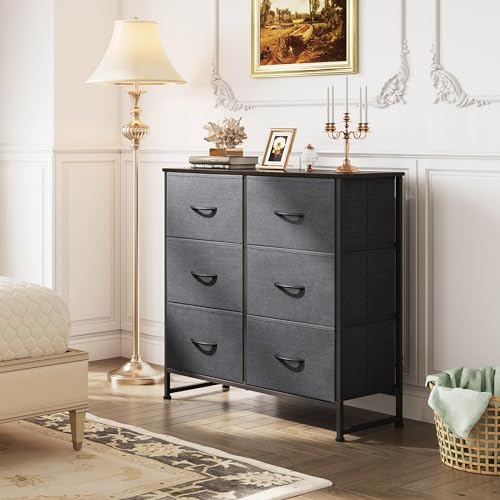 WLIVE Dresser for Bedroom with 6 Drawers, Closet Dresser with Fabric Bins, Chest of Drawers for Closet, Living Room, Hallway, Dark Grey - color: A-dark Grey