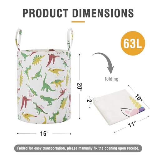 Large Storage Basket for Girls and Boys, Collapsible Laundry Hamper with Long Handles, Toy Bins for Nursery, Kids Room Décor (Green Dinosaur) - color: Green Dinosaur, size: 1 Pack