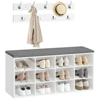 HOOBRO Shoe Storage Bench with Cushion, 39.4" L Entryway Bench with 12 Cubbies, Entryway Hall Tree with Storage, Cubby Shoe Rack Bench with Coat Rack for Hallway, Holds up to 330 lb, White WT112HX01 - color: White + Gray