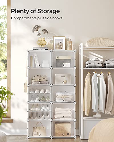SONGMICS Shoe Rack Organizer, 10-Tier Shoe Storage Cabinet for Closet and Entryway, Holds 40 Pairs of Shoes, Adjustable, Cloud White and Trasparent ULPC035W01 - color: Cloud White + Trasparent, size: 10 Cubes