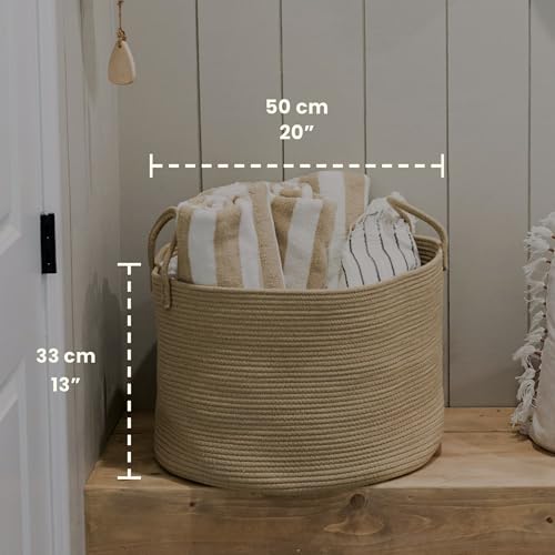 OrganiHaus Large Woven Storage Basket for Blankets and Toys 20" x 13" Inch, Rope Laundry Basket with Handles, Cushions & Pillows Storage Bin, Nursery Hamper, Soft Round Dog Toy Bin - Honey - color: Full Honey, size: Wide