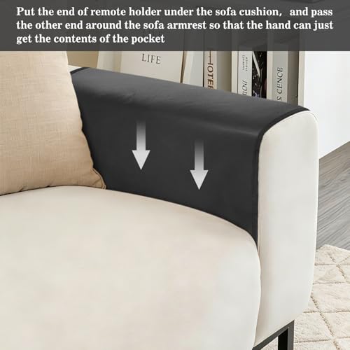 PU Leather Couch Organizer Caddy Sofa Armrest Organizer, Remote Control Holder for Recliner, Waterproof Armchair Caddy with 6 Pockets Storage for Magazine, Tablet, Phone, Remote (Black)