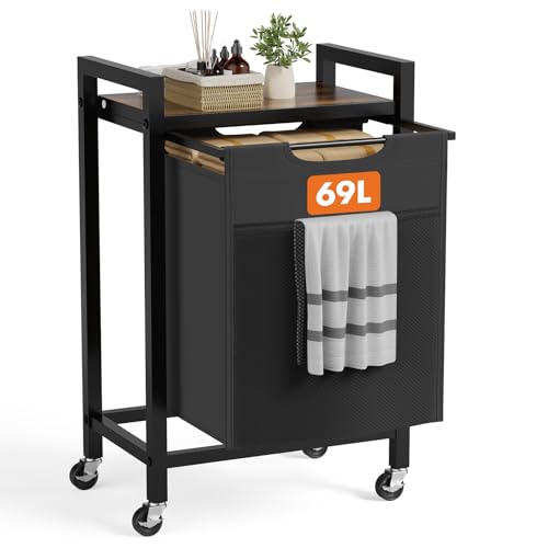 DUMOS Laundry Sorter, 18.3Gal (69L) Capacity Rolling Laundry Basket with Pull-Out Removable Bags & Movable Wheels,Clothes Separator Hamper Cart for Laundry Room, Bathroom and Bedroom Organizer - size: 1 × 18.3 Gal (69L)