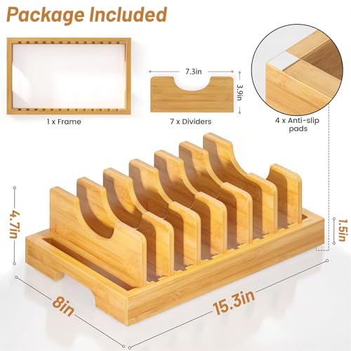 Kiasthome Bamboo Pot and Pan Organizer, Pot Lid Organizer Holder Rack for Countertop Drawer, Kitchen Cabinet Organizer with 7 Adjustable Dividers for Pots, Pans, Baking Sheets, Cutting Boards, Nature - color: Nature