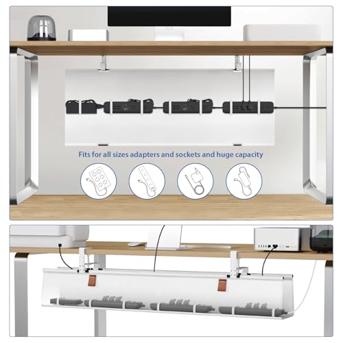 Zilink Large Cable Management Under Desk 40" No Drill Desk Cable Management Clamp/Screw Mount Fabric Cable Tray Sturdy Waterproof Cable Organizer for Office, Home, White - color: White, size: 40"