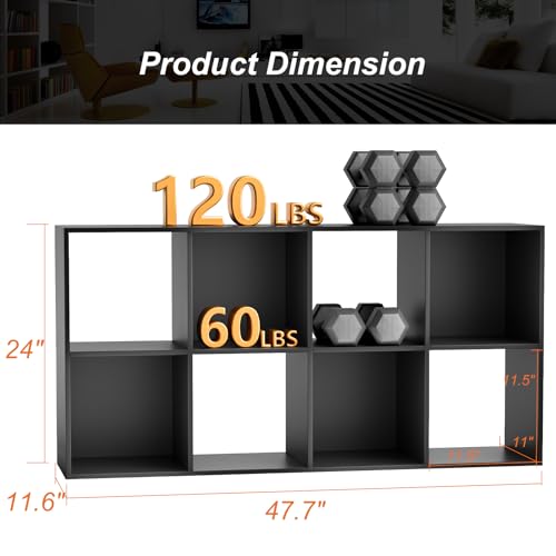 Sweetcrispy 8 Cube Storage Organizer - Open Cube Bookshelf with 4 Removable Back Panels, Display Storage Bookcase for Living Room, Bedroom, Entrance Hall, Home Office，47.7" L×11.6" W×24" H, Black - color: Black, size: 8-Cube(47.7"L×11.6" W×24"H)