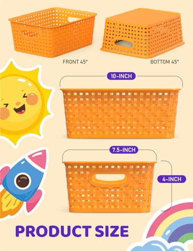 WYT 6-Pack Plastic Small Shelf Storage Weave Baskets Organizing for Cabinets and Pantries, Orange - color: Orange, size: 6-Pack