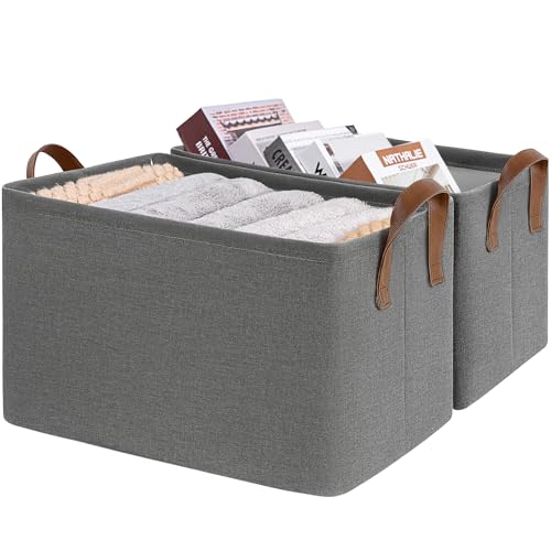 CHICVITA Storage Baskets for Shelves, 19" x 13" x 11" Fabric Storage Bins with Metal Frame Handles, Extra Large Closet Storage Baskets for Organizing, Gray, 2-Pack - color: Grey, size: 19" L x 13" W x 11" H