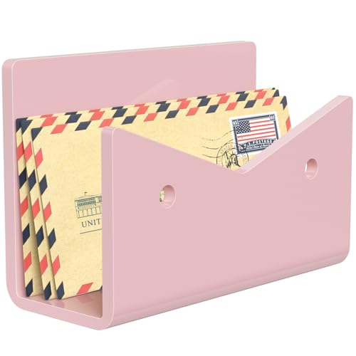 Mail Organizer Envelope Holder - Pink Acrylic Mail Holder Countertop Vertical Desk Organizer Small File Bill Document Notebook Letter Sorter for Home School Office Supplies - color: Pink, size: 1 Compartment