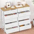 VASICAR Compact 12 Drawers Dresser for Bedroom, Fabric Storage Tower, Chest of Drawers with Retro Wood Top for Closet, Nursery, Living Room - color: Classic White