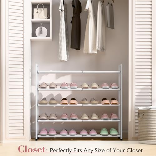 Bumusty 5-Tier Expandable Shoe Rack for Closet, 18“-33” Adjustable Shoe Rack for Small Space, Small Shoe Organizer for Front Door, Sturdy Metal (White) - color: White, size: 5-Tier