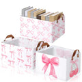 Boao 3 Pcs Coquette Pink Bow Storage Bin Collapsible Large Storage Baskets for Gifts Empty Candy Holiday Decor Canvas Laundry Basket Foldable Box with Handle for Office Home Bedroom Clothes - style: Bow and Cherry