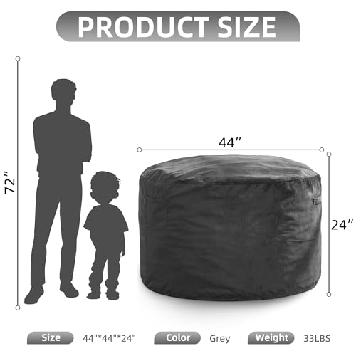 Hobestluk 4FT Bean Bag Chair Giant Bean Bag Chairs for Adults Large Bean Chairs with Removable Cover, Beanbag Chair with Filler, Adult Bean Bag Chairs for Living Room, Bedroom - color: Grey, size: 4FT - 44" x 44" x 24"