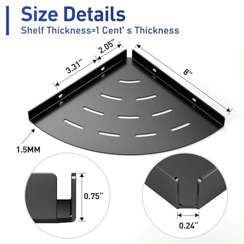 2 Pack Corner Shower Shelves Load Capacity 40 lbs 304 Stainless Steel Shower Corner Shelf Will not Rust 8in Shower Shelf for Inside Shower Matte Black Drilling Installation - color: Matte Black