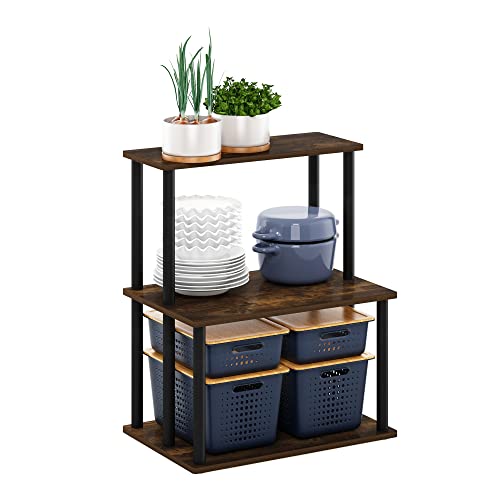 Furinno Turn-N-Tube 3-Tier Toolless Kitchen Storage Shelf, Amber Pine/Black - color: Amber Pine/Black, size: 3-Tier Organizer Shelf